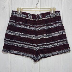 BCBGeneration Women's Size 4 Maroon Striped Jacquard Tweed High Rise Zip Shorts
